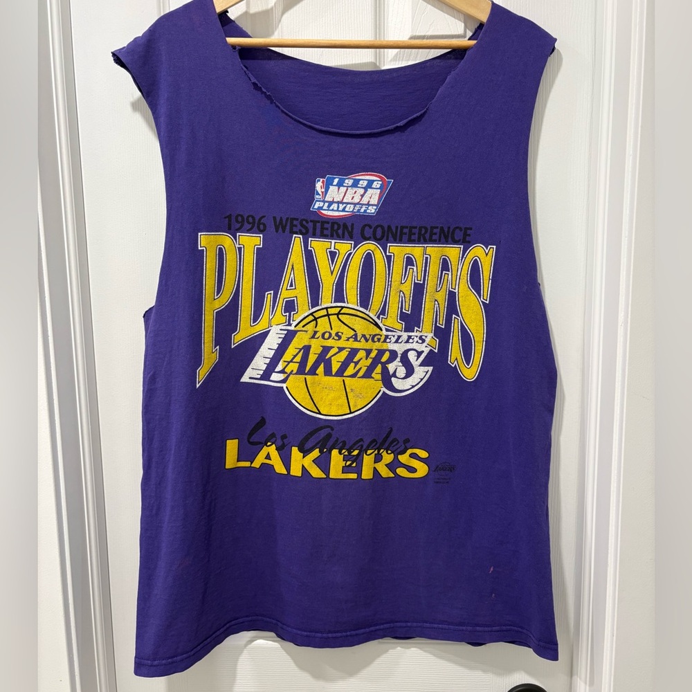 Vintage Los Angeles Lakers T-Shirt 1996 NBA Playoffs Chopped Size Large Purple